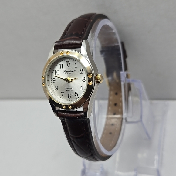 Womens Precision By GRUEN Two-Tone Diamond Accent Watch Leather New Battery - Picture 2 of 11